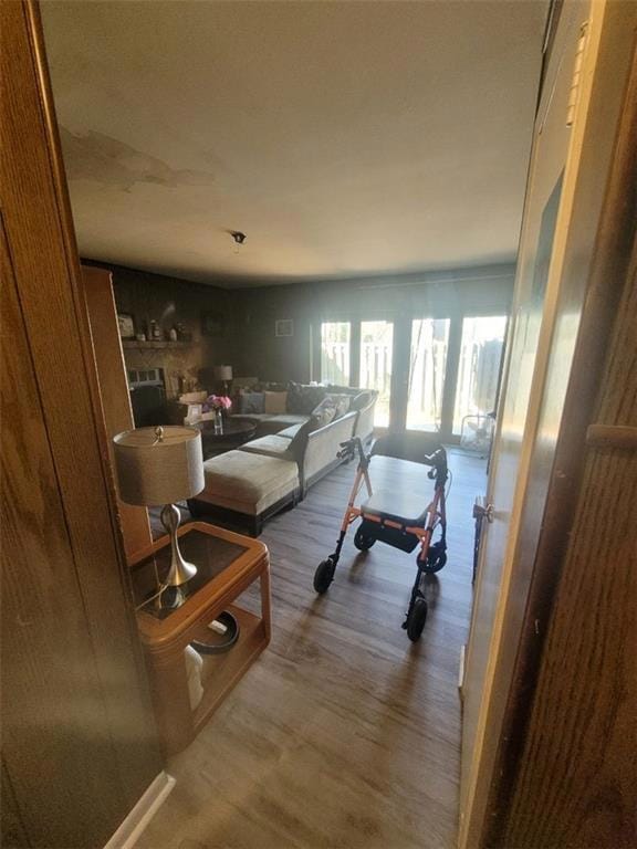 Living area with wood finished floors