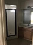 Bathroom featuring plenty of natural light, vanity, and a shower stall