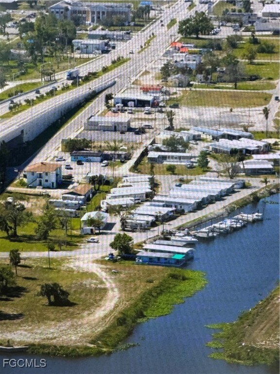 Aerial view of a nearby body of water