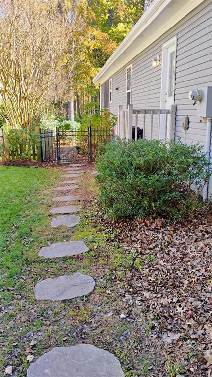 Side yard with walking stones