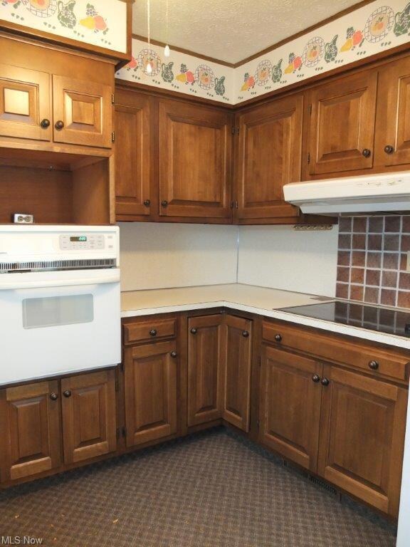 Fully applianced kitchen with countertop range and