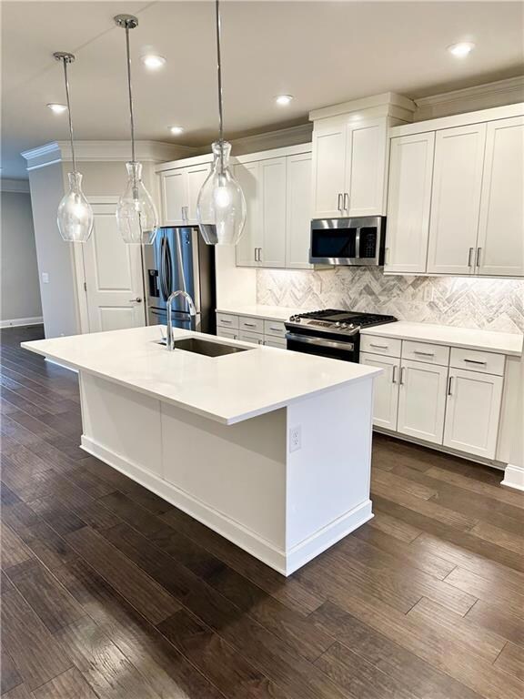 Kitchen with a kitchen island with sink, ornamenta