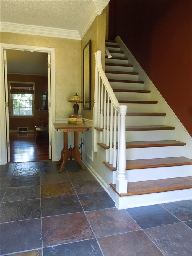 Slate tile flooring in foyer.