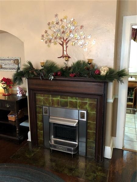 Dining room fireplace and mantel