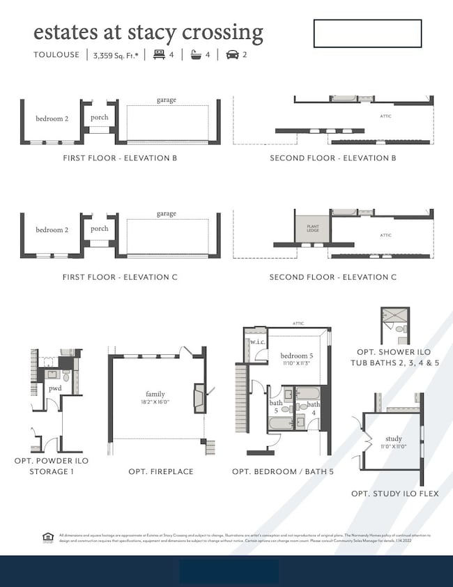 Our fabulous Toulouse plan offers elevation C, optional study, shower ILO tub for bath 2, powder bath and so much more!