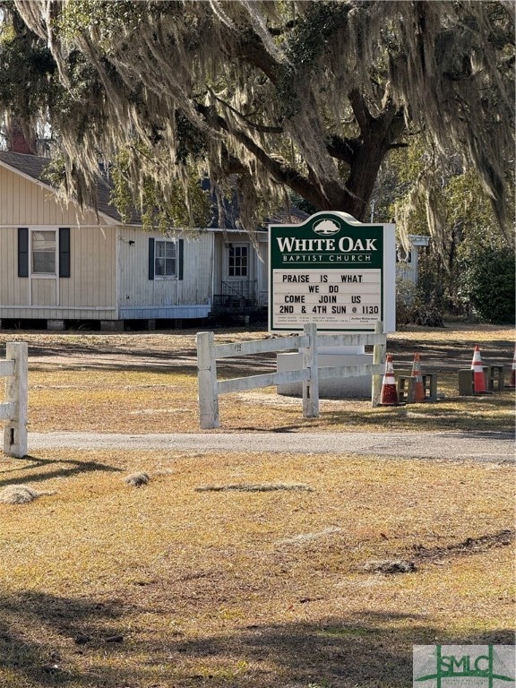 This church is on the border of the property. Looking at the church it is the land to the LEFT all the way to the end of the road