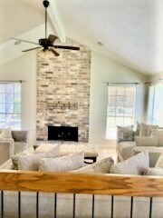 Living room Fireplace and vaulted ceiling