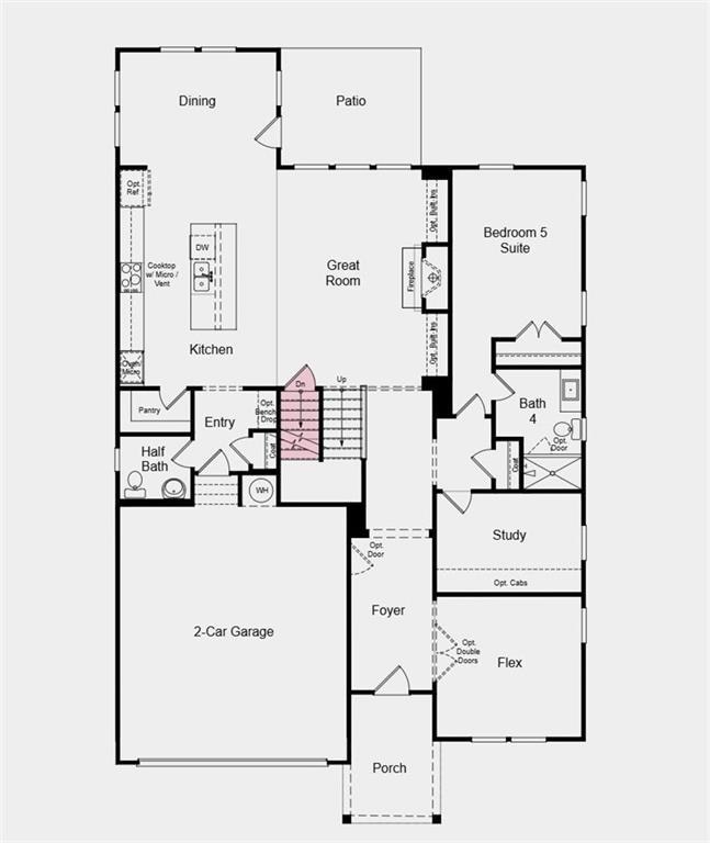 First Floor Plan - Additional highlights include: Unfinished basement and standalone tub and shower at primary bath