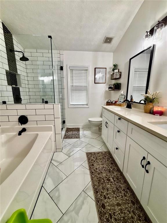 Full bathroom featuring a stall shower, a bath, a 