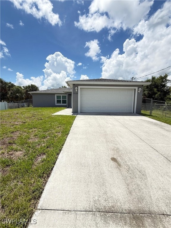 Single story home with concrete driveway, stucco s