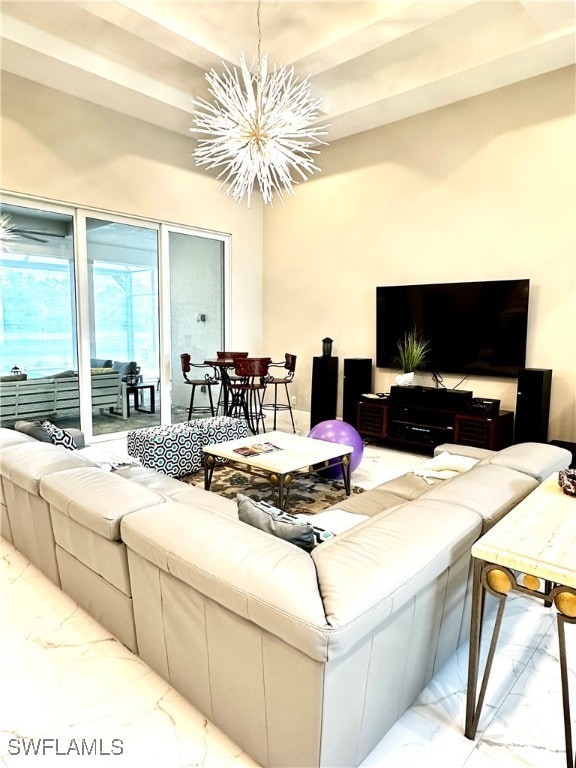 Living room with a chandelier