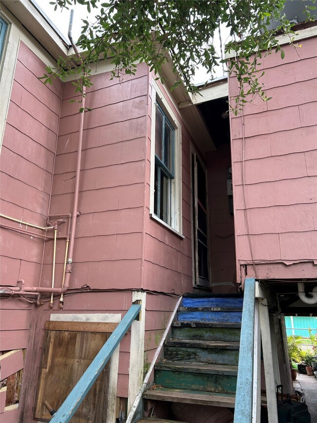Front house rear door. Lower right is the walkway