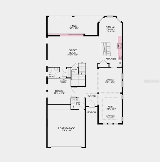 First Floor Plan - Structural options added include: gourmet kitchen, tray ceilings at primary suite, flex space, and game room, pocket sliding glass door at gathering room, 8' interior doors, and single pocket door at studyStructural options added include: gourmet kitchen, tray ceilings at primary suite, flex space, and game room, pocket sliding glass door at gathering room, 8' interior doors, and single pocket door at study