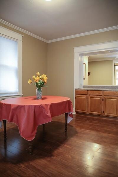 Spacious dining room with cabinets for extra stora