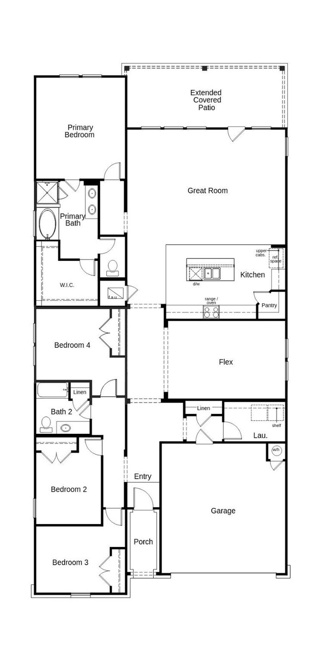 This floor plan features 4 bedrooms, 2 full baths,