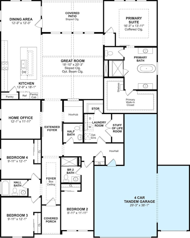 One story home with 4 bedrooms, 3.5 baths, and 4 c
