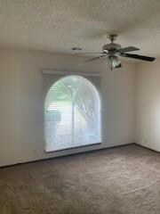 Carpeted empty room with ceiling fan and a texture