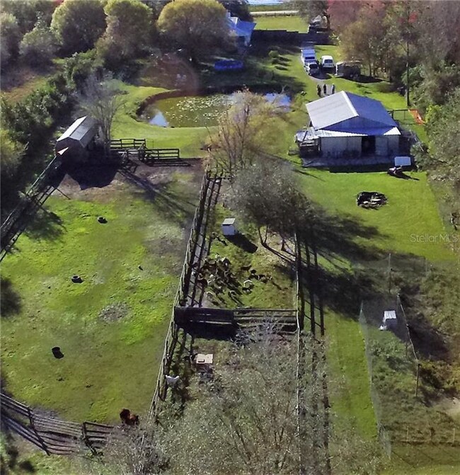 View from behind the barns and house
