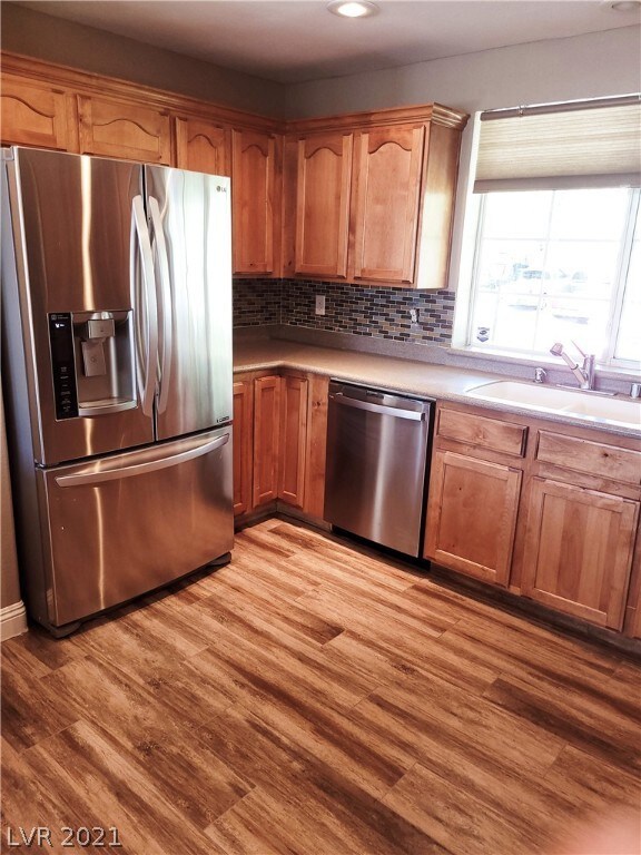 Lots of cabinet space and refrigerator included.
