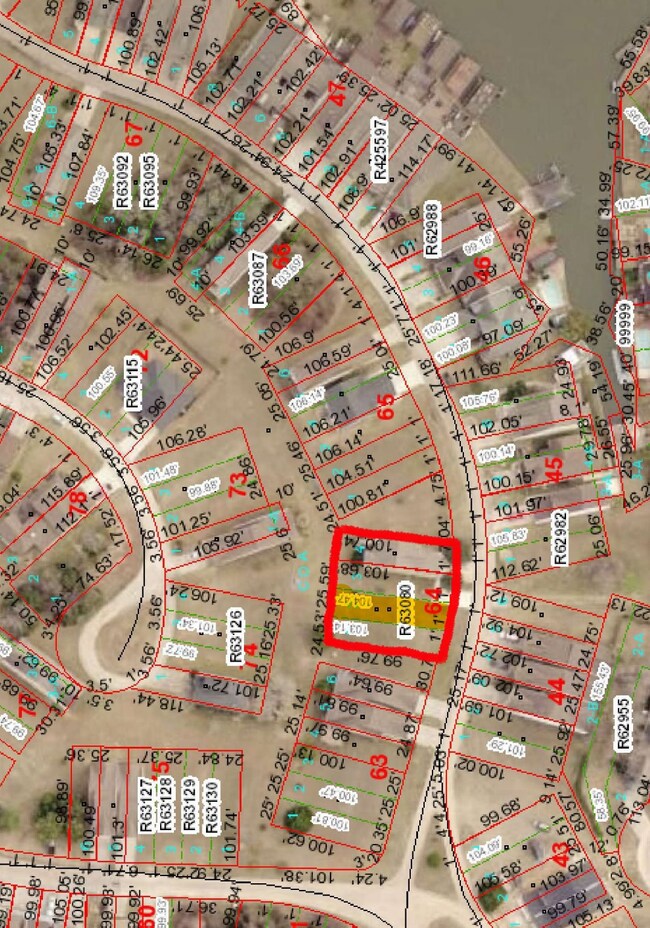 Zoom of Red outlines Section 64, 4 lots, Yellow depicts next available space.