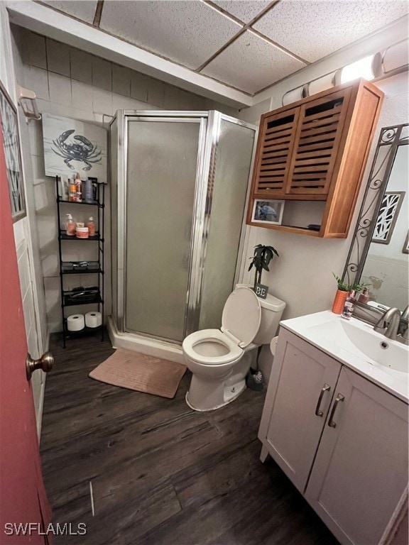 Bathroom with vanity, toilet, hardwood / wood-styl