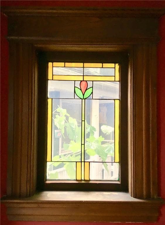 closeup of the living room stained glass window