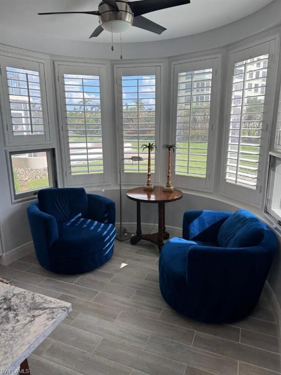 Sitting room featuring plenty of natural light, wo