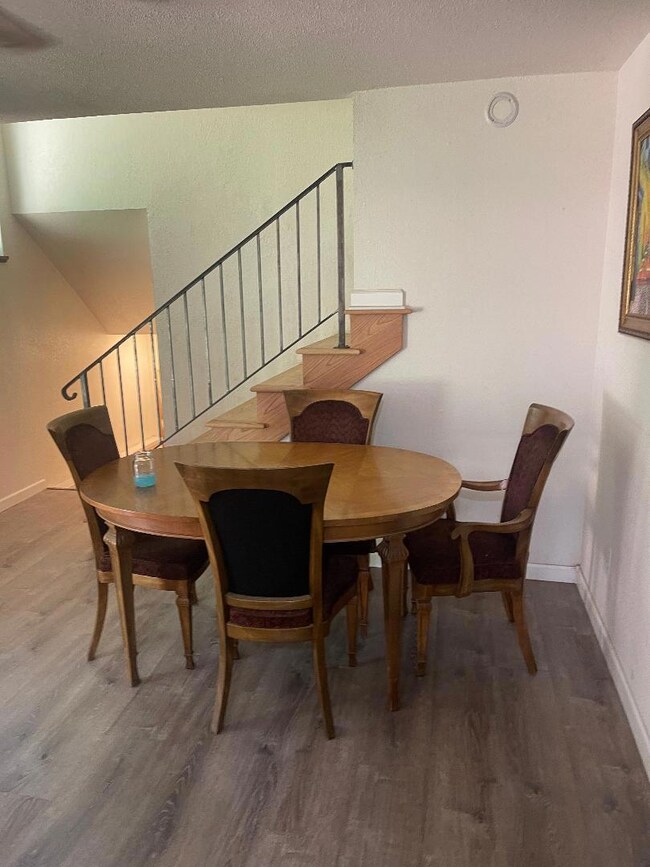 Dining area with stairs to master