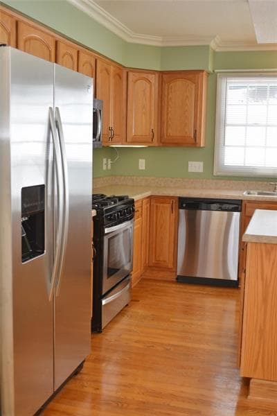 Brand new stainless steel appliances.