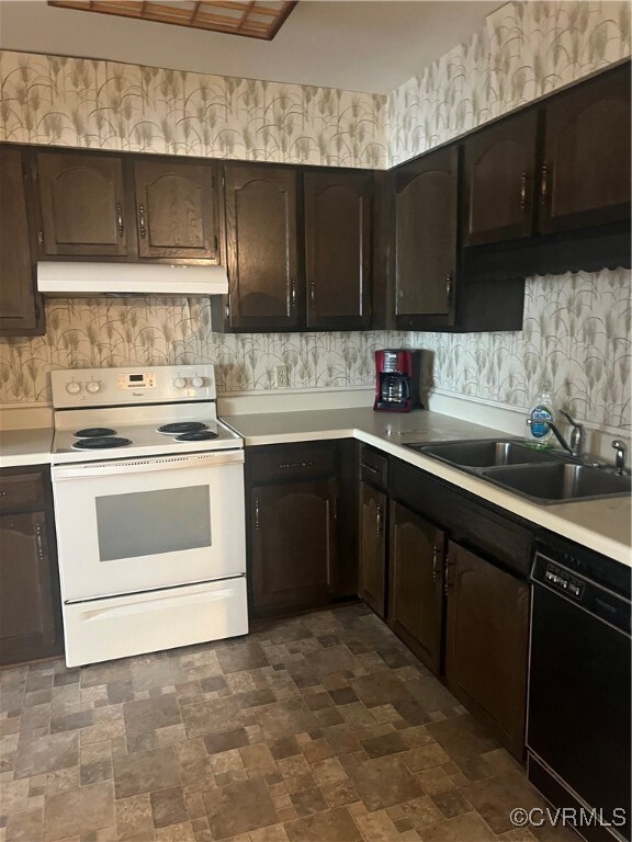 Kitchen featuring sink, extractor fan, dark brown