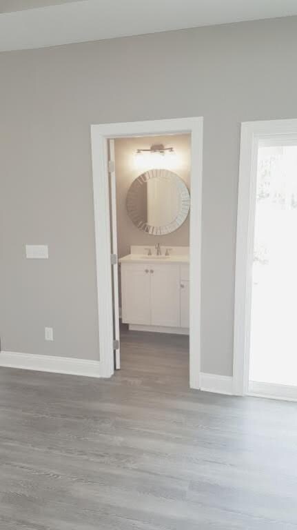 Half bath with door to patio