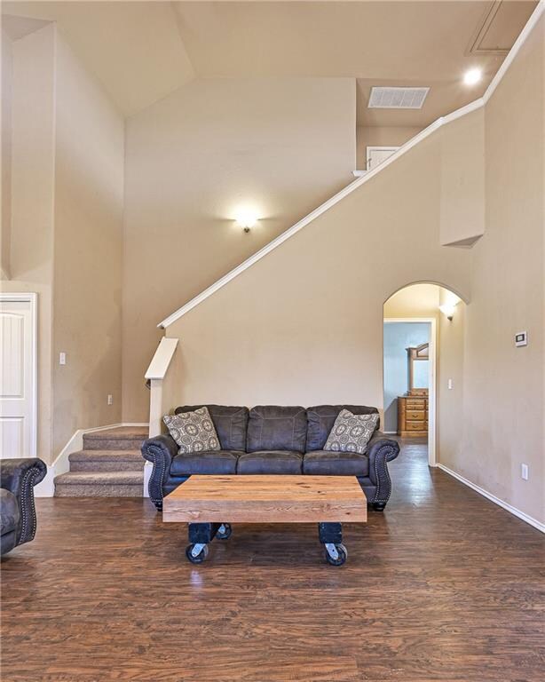Living area with stairs to second level
