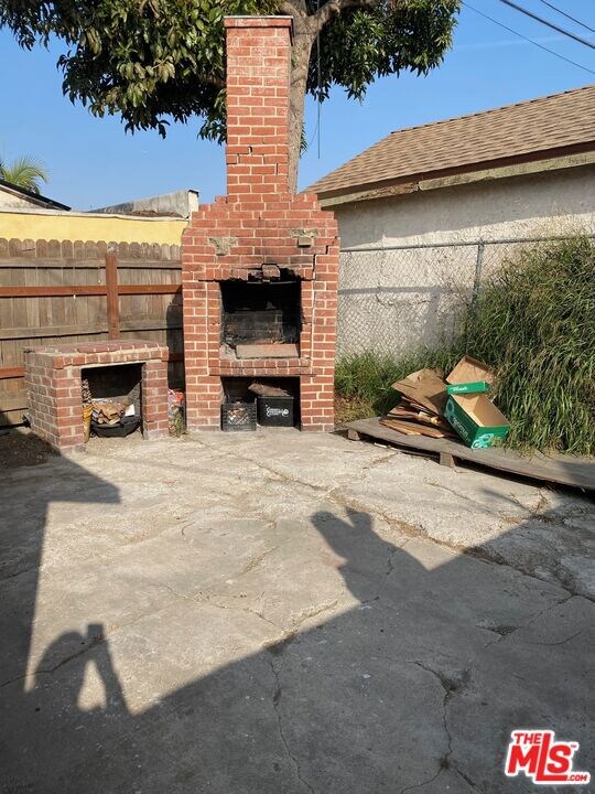 Back yard-brick fireplace