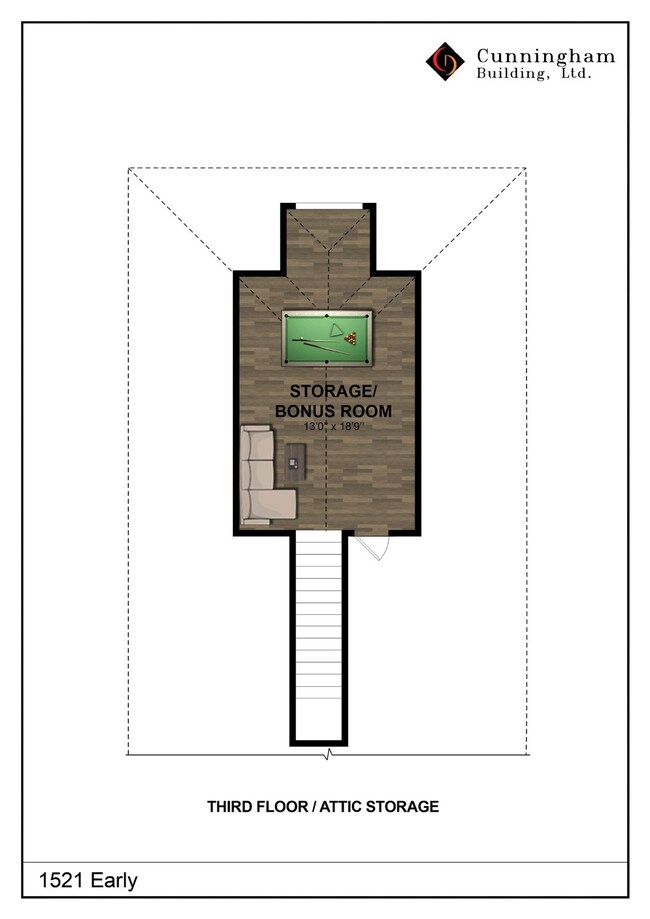Rendering of the third floor to show spaceand layo