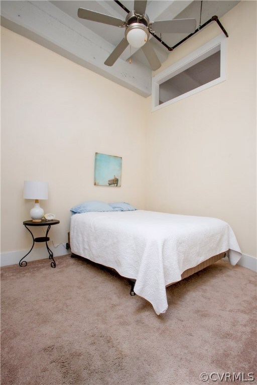 BR #1. CARPET, CEILING FAN, SKYLIGHT.