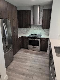 Kitchen with appliances with stainless steel fini