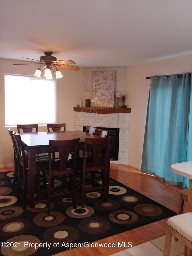Dining Area with fireplace
