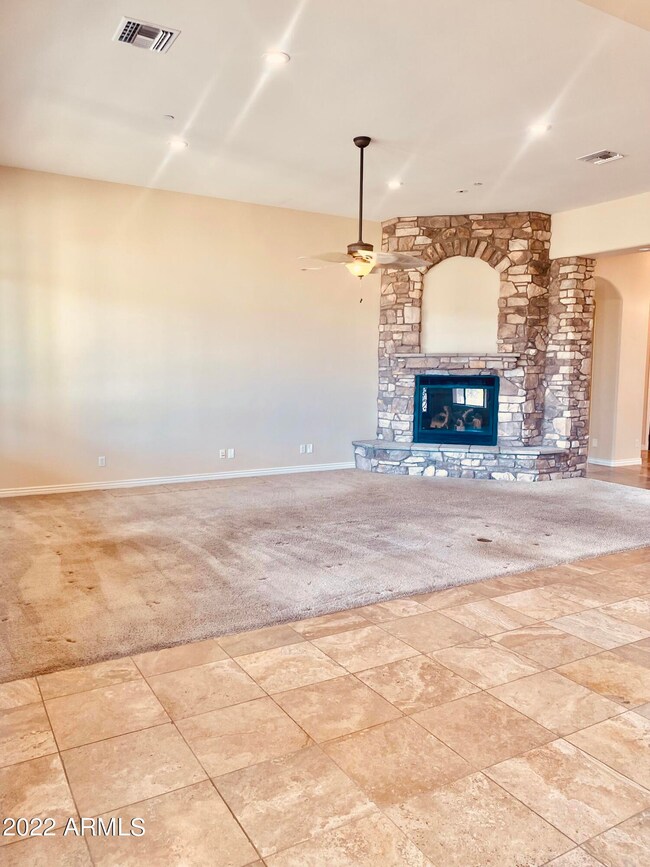 Great room with stone fireplace