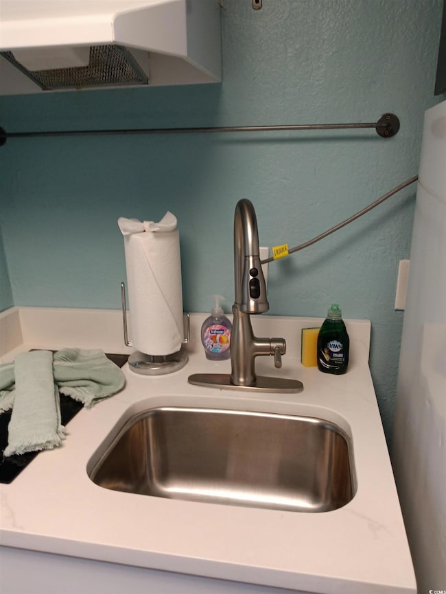 Details featuring light countertops, ventilation h
