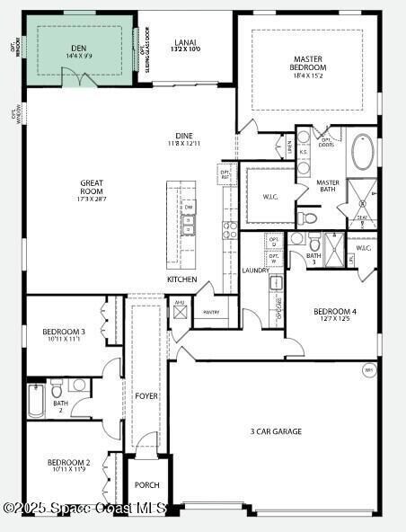 Venice A with Den dbl doors and 3 car ga