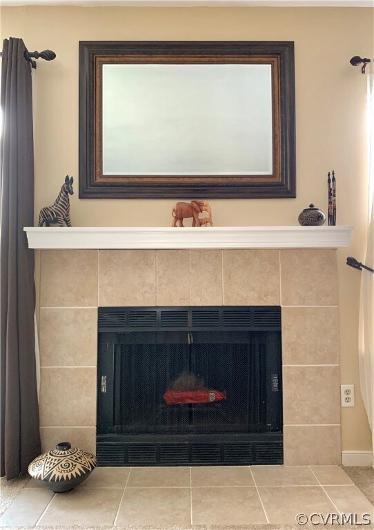 Full tile hearth & surround for wood-burning fireplace!