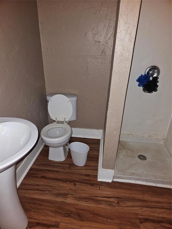 Bathroom featuring hardwood / wood-style floors, t