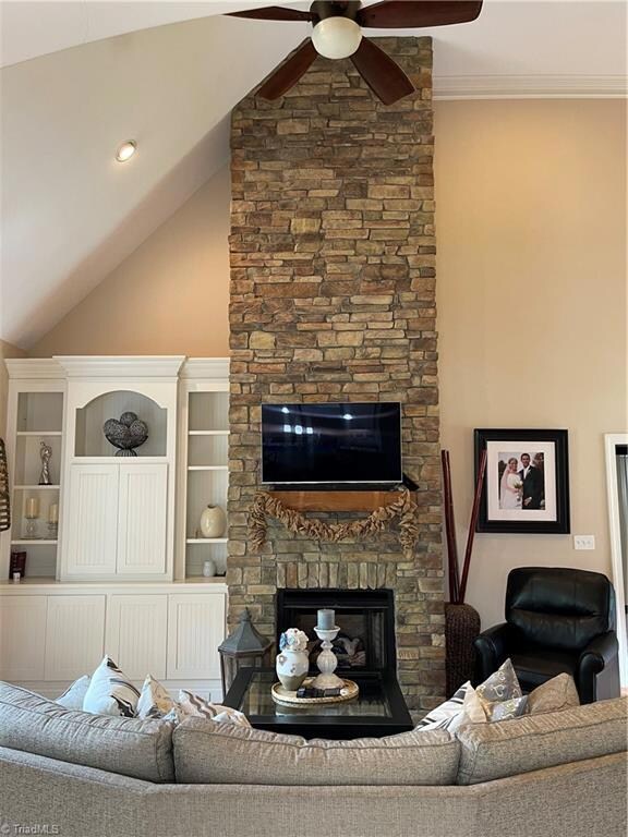 Two Story Stone Fireplace