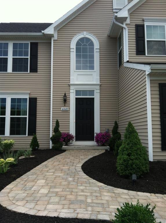 This close up view highlights the front door, pall