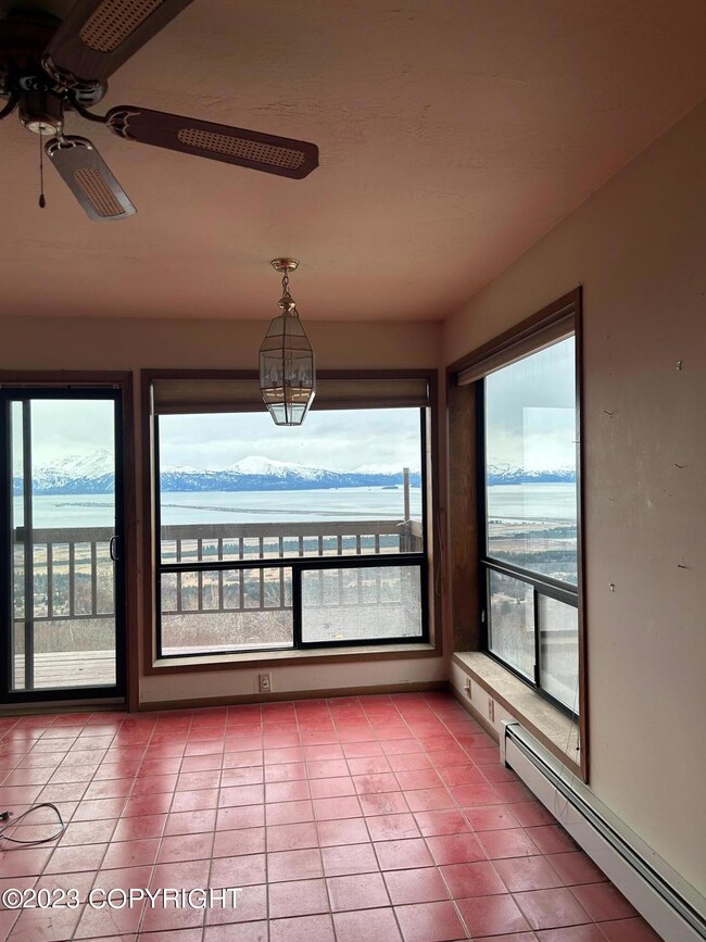Living and dining area with view