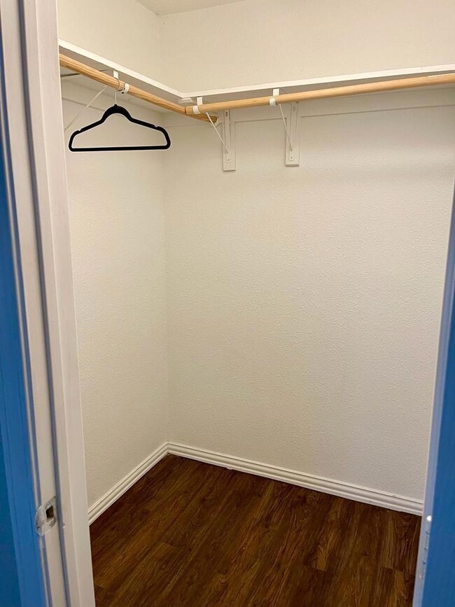 Walk in closet featuring dark wood finished floors