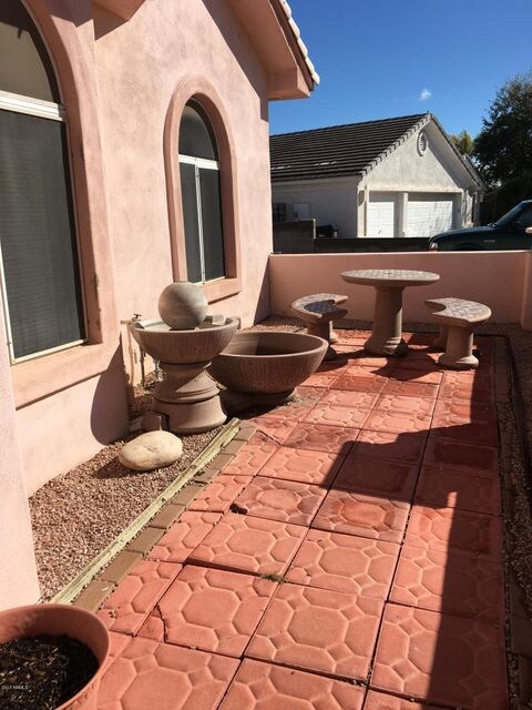 Front patio and water feature
