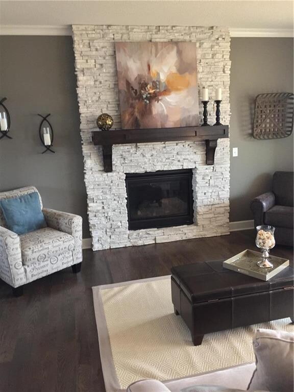 Great Room with Floor to Ceiling Stone Fireplace, 