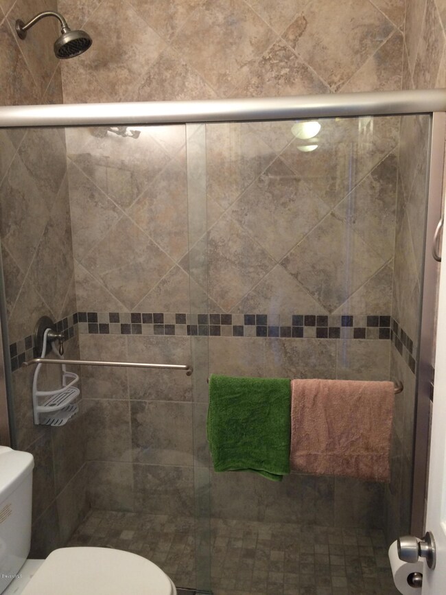 Tiled Shower w/rimless glass doors