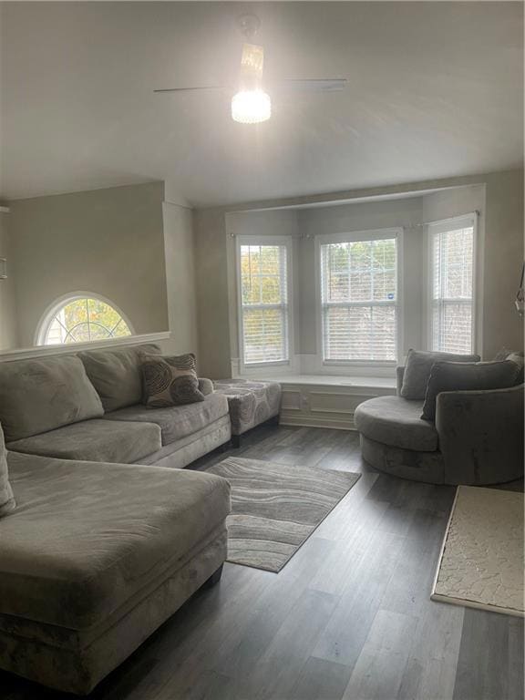 Living area with wood finished floors
